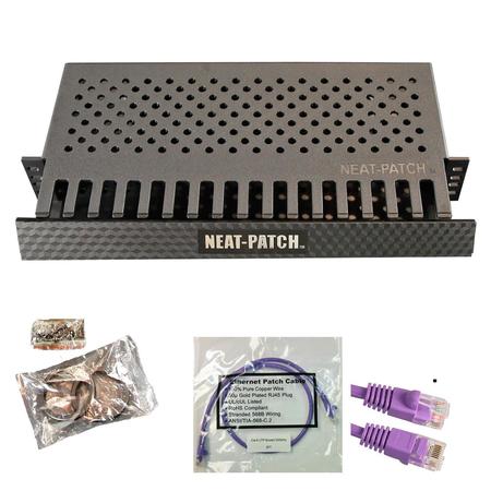 ELECTRIDUCT Neat Patch 2U Cable Management Kit w/ 48 1ft CAT6 Cables - Purple NP2-1PK-48CAT6-PU